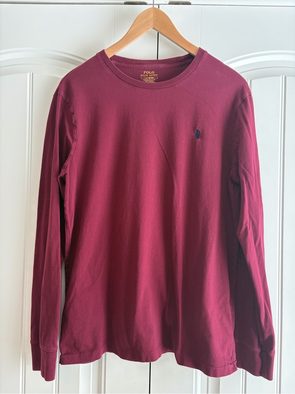 Polo Ralph Lauren Crew Neck T Shirt Mens Sz L Maroon Long Sleeve Custom Slim Fit